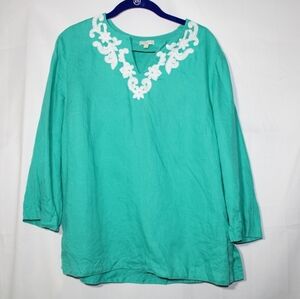 Talbots Outlet Embroidered V-Neck Linen Top Tunic